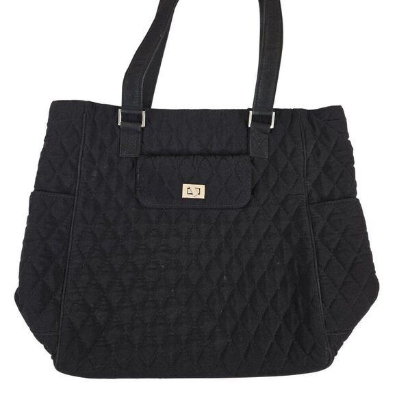 Vera Bradley Black Quilted Tote Bag With Turn Lock Closure Pockets - Picture 1 of 7